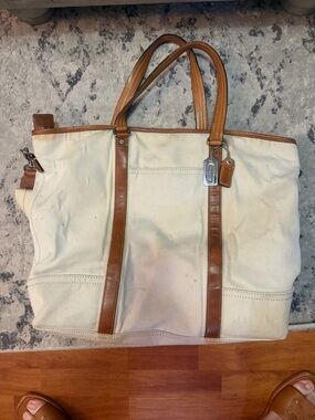 Coach vintage Canvas and Leather Tote Bag in Cream and Tan